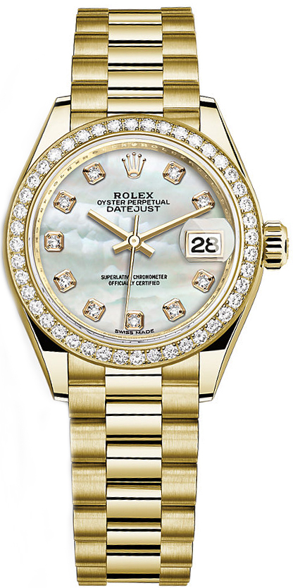 Rolex Lady-Datejust 28 Mother of Pearl Diamond Yellow Gold Watch 279138RBR-0015