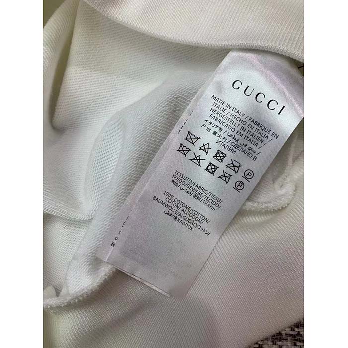 Gucci GG Women Jersey Sweatshirt Embroidery White Cotton Turtleneck Dropped Shoulder
