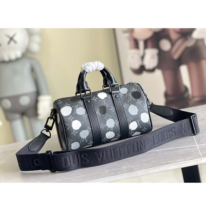 Louis Vuitton LV Unisex LV x YK Bandoulière Keepall 25 Black Silver Monogram Eclipse Coated Canvas