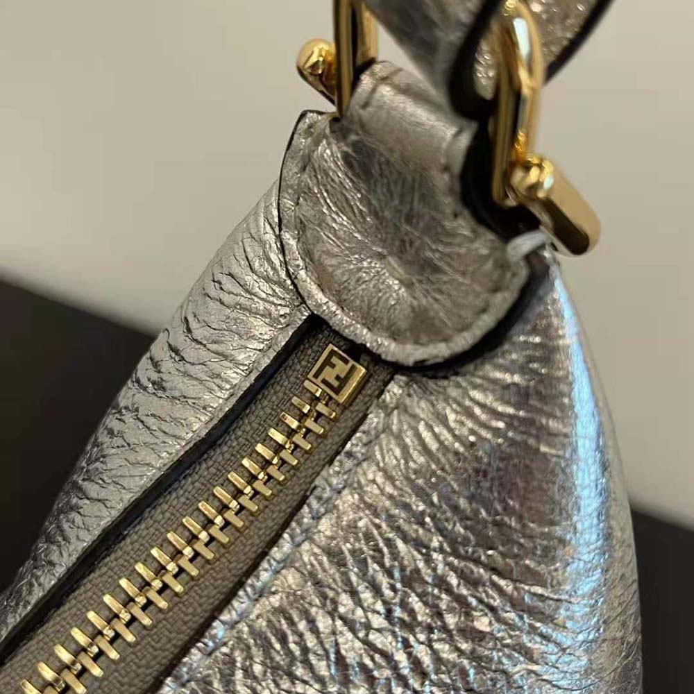 Fendi Women Fendigraphy Small Silver Laminated Leather Bag