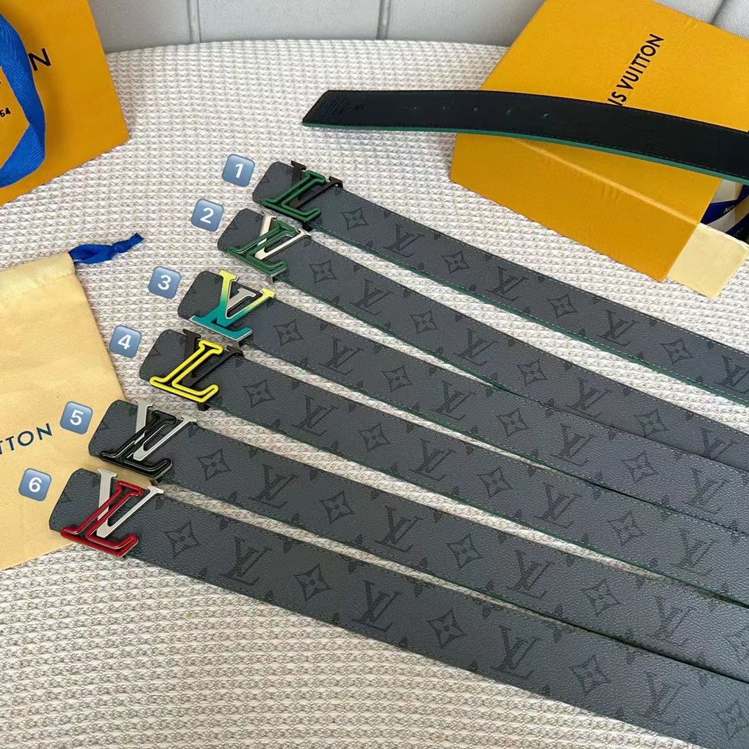 Louis Vuitton Unisex LV Line 40 MM Reversible Belt Green Monogram Eclipse Reverse Coated Canvas Calf Leather