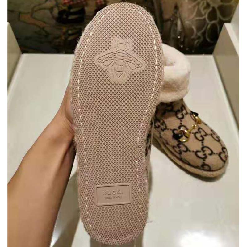 Gucci Unisex GG Wool Ankle Boot in Textured Fabrics-Beige