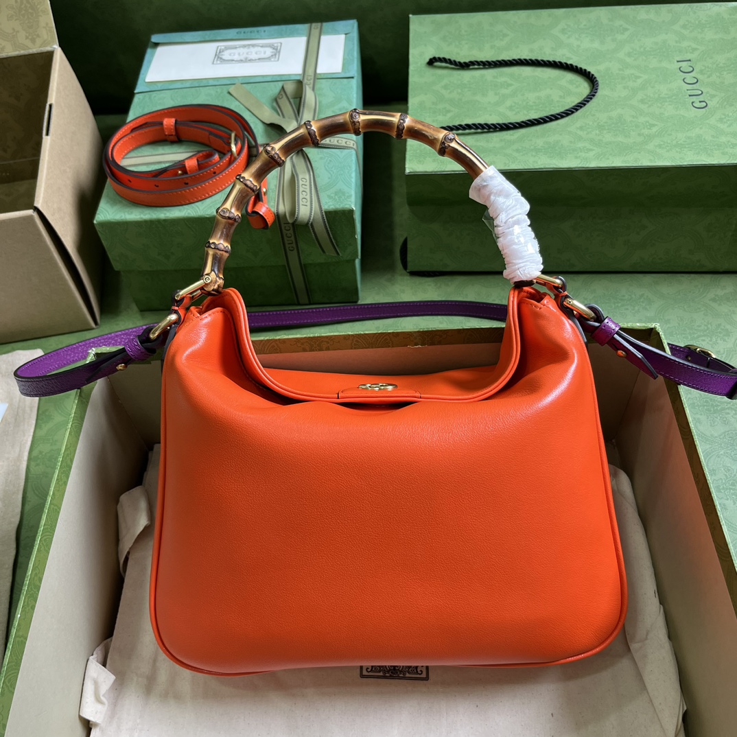 Gucci Women Diana Small Shoulder Bag Orange Leather Double G
