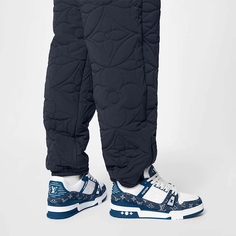 Louis Vuitton Unisex LV Trainer Sneaker Blue Monogram Denim Embossed Grained Calf Leather