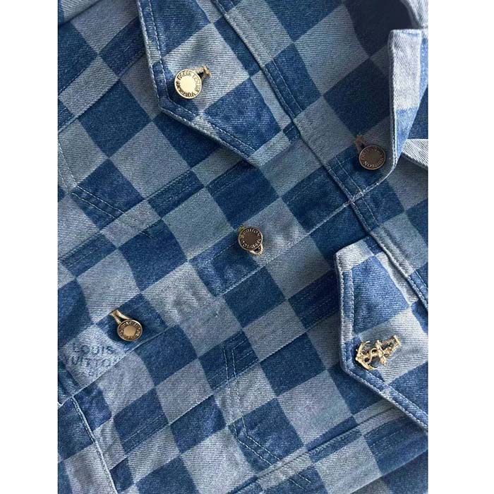 Louis Vuitton Men LV Damier Denim Jacket Cotton Blue Regular Fit 1AFGDH