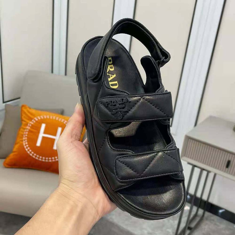 Prada Women Padded Nappa Leather Sandals-Black