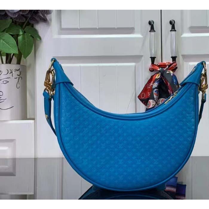 Louis Vuitton LV Women Loop Half-Moon Baguette Bag Blue Calfskin Monogram Flowers