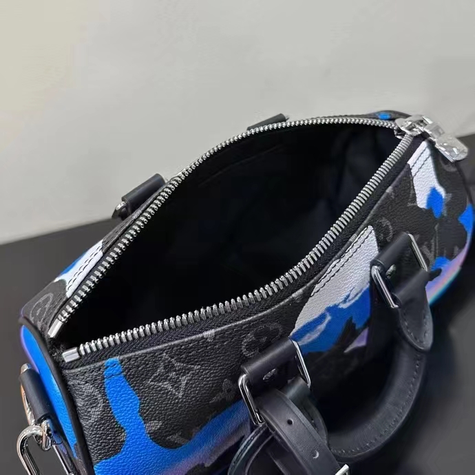 Louis Vuitton LV Unisex Keepall 25 Sunrise Monogram Eclipse Coated Canvas Cowhide Leather