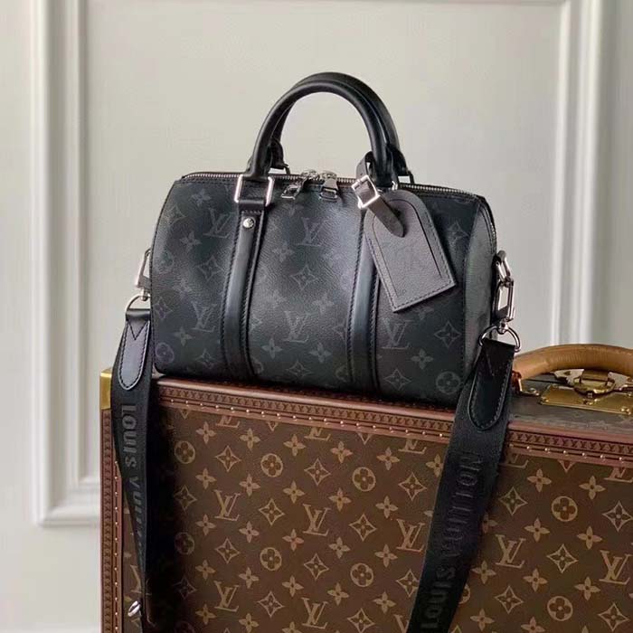 Louis Vuitton LV Unisex Keepall Bandoulière 25 Monogram Eclipse Reverse Coated Canvas