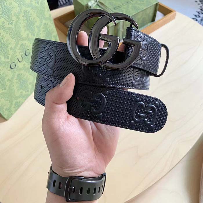 Gucci GG Unisex GG Marmont Embossed Leather Belt Double G Buckle 4 Cm Width