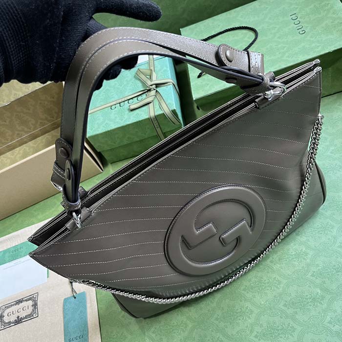 Gucci Unisex Blondie Medium Tote Bag Brown Leather Round Interlocking G