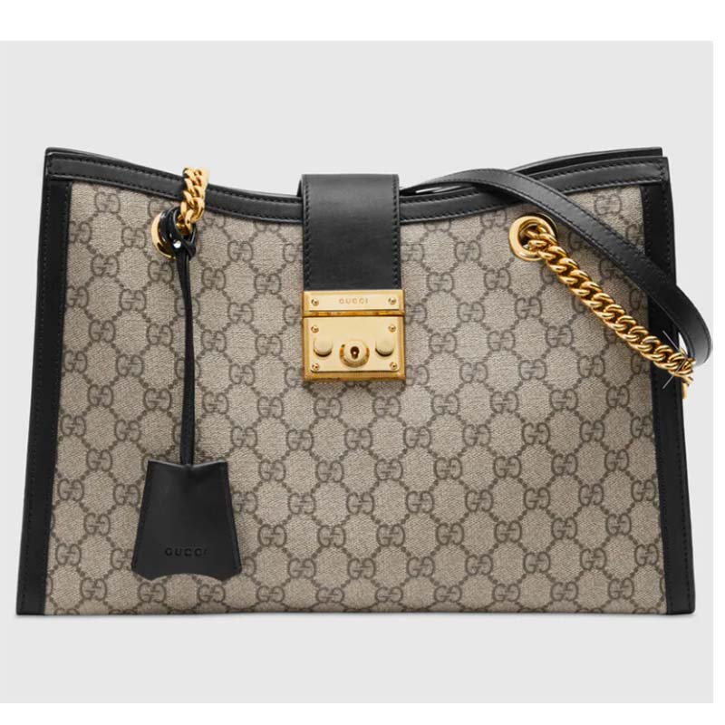 Gucci Women Padlock GG Small Shoulder Bag Brown Beige Ebony Supreme Canvas