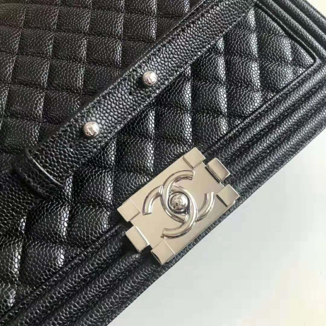 Chanel Women Large Boy Chanel Handbag in Calfskin Leather-Black