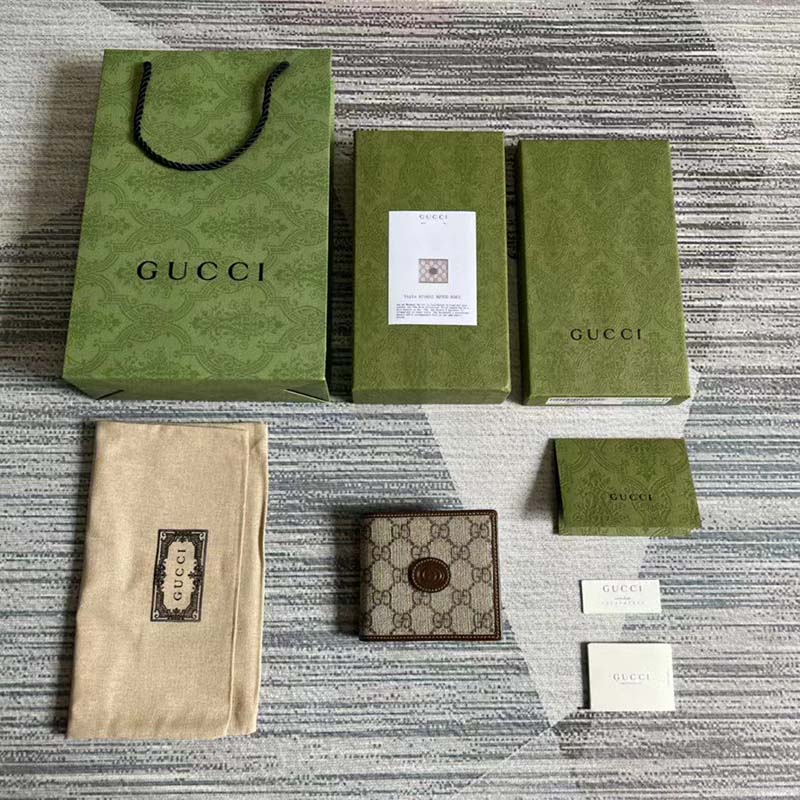Gucci Unisex GG Wallet Interlocking G Beige Ebony GG Supreme Fabric