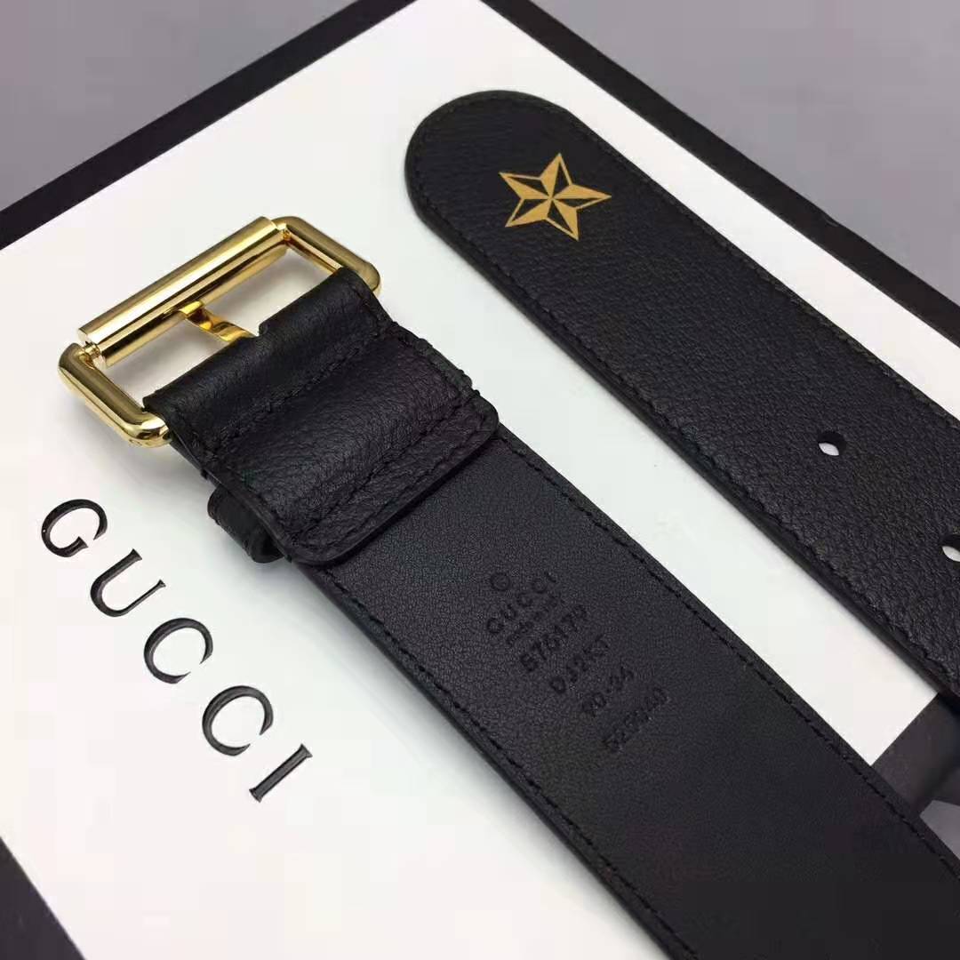 Gucci Unisex Belt with Bees and Stars Bet in Black Metal-Free Tanned Leather