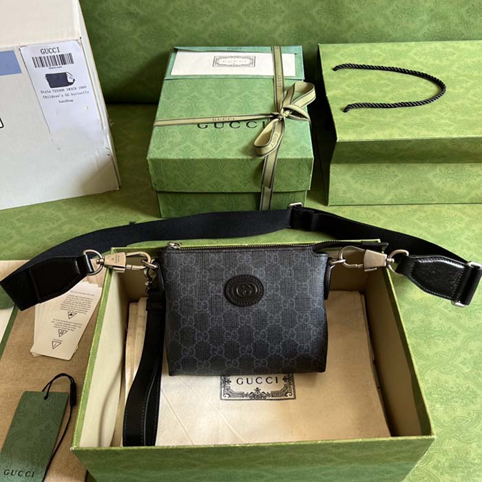 Gucci Unisex Messenger Bag Interlocking G Black GG Supreme Canvas