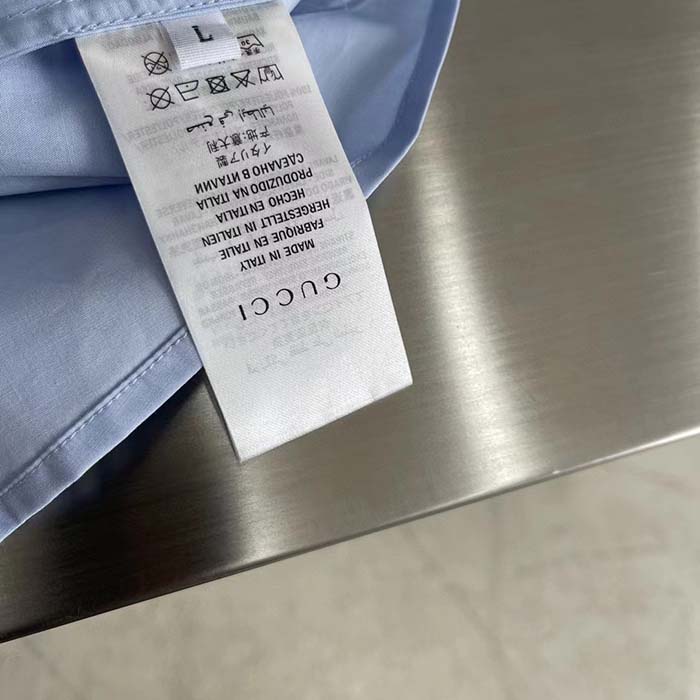 Gucci Women Cotton Poplin Embroidery Light Blue Piece Dyed Point Collar Detachable Sleeves