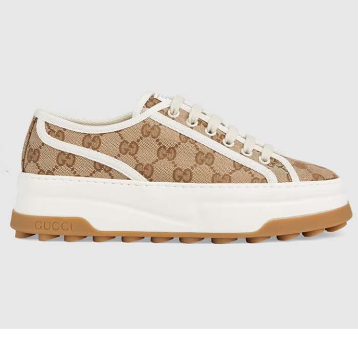 Gucci GG Women’s GG Sneaker Beige Ebony Original GG Canvas Flat 5 Cm Heel