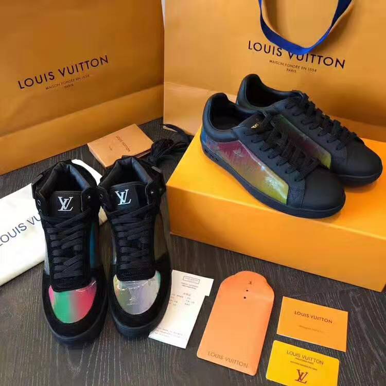 Louis Vuitton LV Unisex Rivoli Sneaker Boot in Iridescent Monogram Textile and Calf Leather-Black