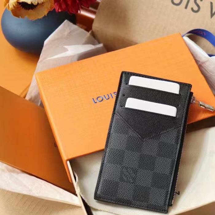 Louis Vuitton LV Unisex Coin Card Holder Damier Graphite Coated Canvas Cowhide Leather