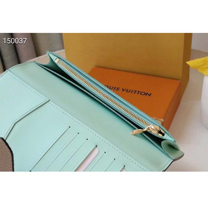 Louis Vuitton LV Unisex Vertical Wallet Galet Beige Aquamarine Blue Taurillon Cowhide Leather