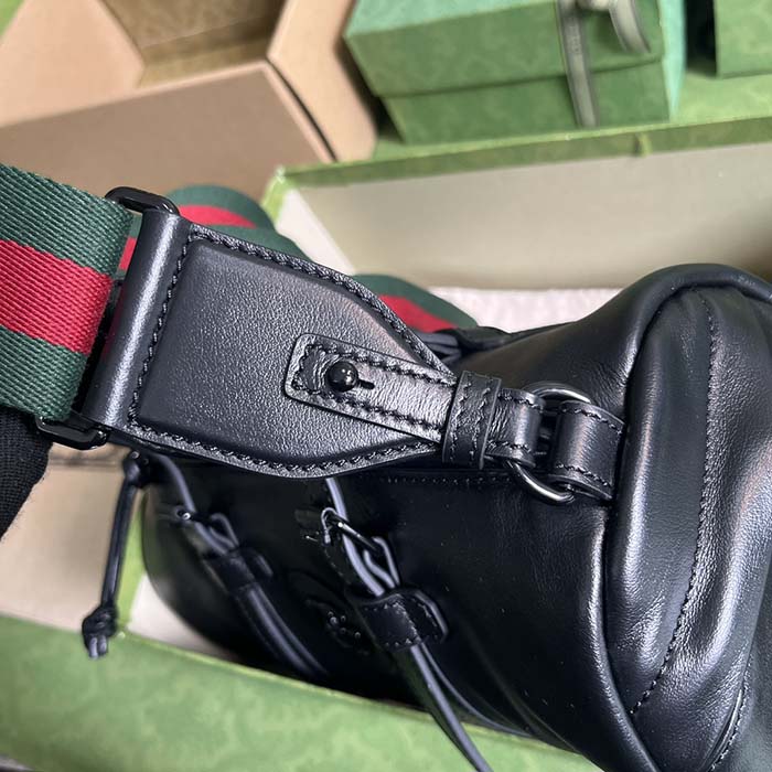 Gucci GG Unisex Small Duffle Bag Tonal Double G Black Leather