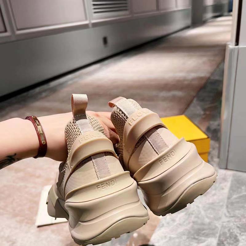 Fendi Unisex FF Fendi Flow Beige Mesh Running Sneakers