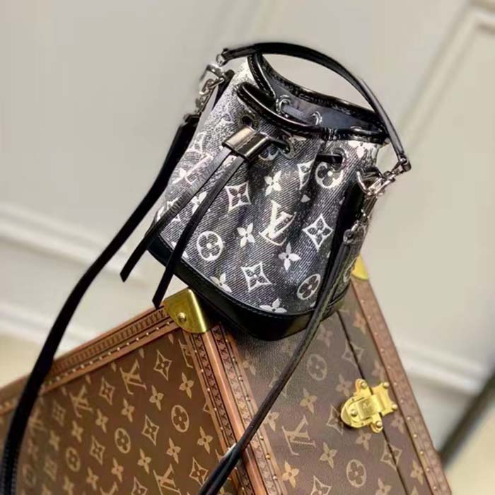 Louis Vuitton LV Unisex Nano Noé Gray Monogram Jacquard Denim Cowhide Leather
