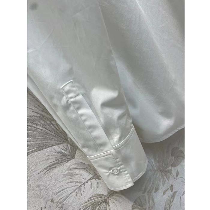 Dior Women CD Shirt Bow Collar White Cotton Silk Poplin