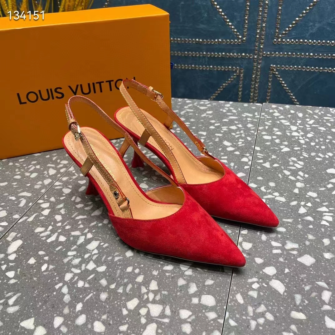 Louis Vuitton LV Women Blossom Slingback Pump Red Suede Baby Goat Leather Cowhide