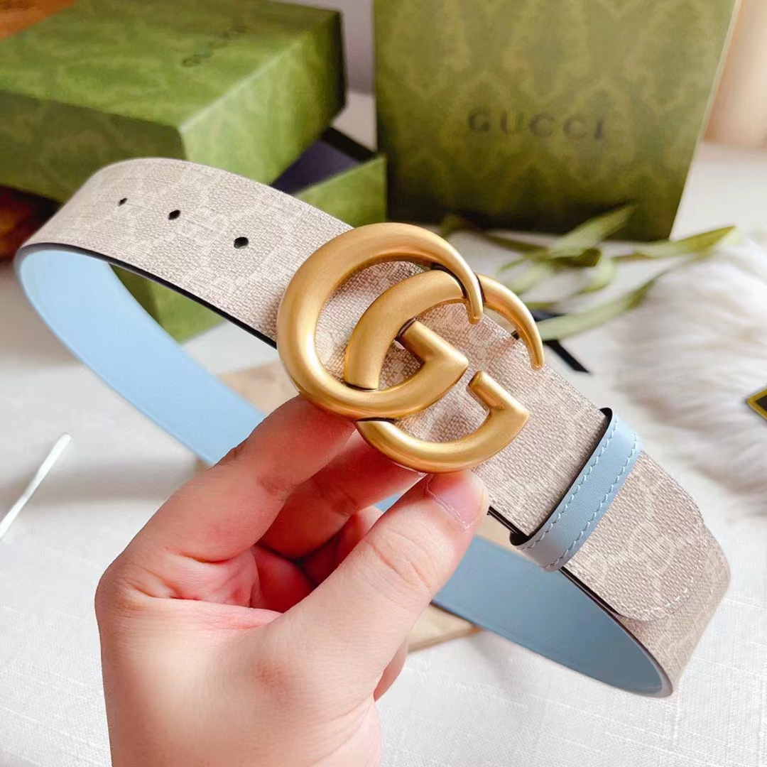 Gucci GG Unisex Marmont Wide Archival Belt Beige White GG Supreme Canvas