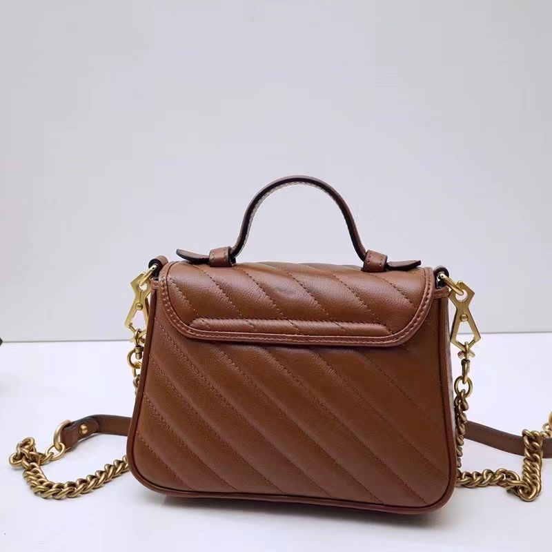 Gucci Women GG Marmont Mini Top Handle Bag Brown Matelassé Leather