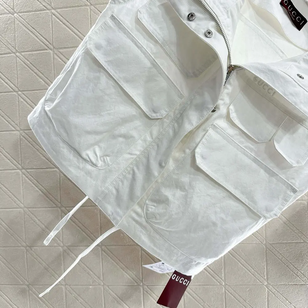 Gucci Women Light Cotton Canvas Gilet with Embroidery 826617 Z8B1S