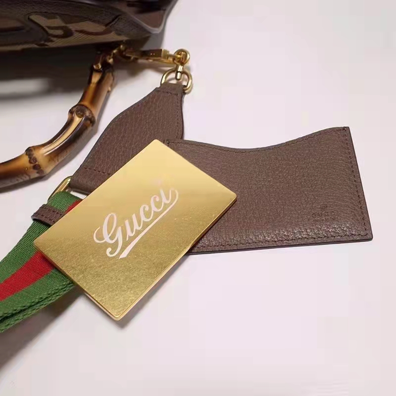 Gucci Women Bamboo 1947 Jumbo GG Mini Bag Brown Camel Ebony Canvas