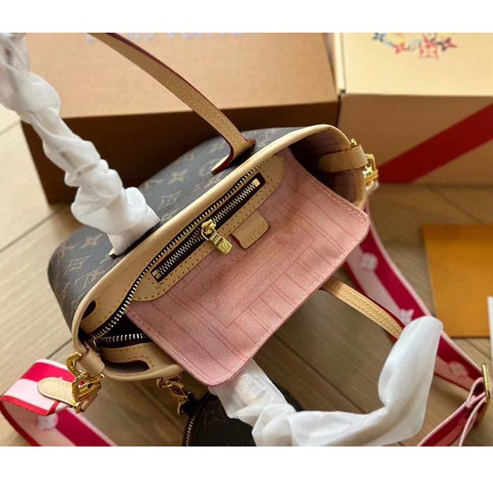 Louis Vuitton LV Women Neverfull BB Peony Pink Monogram Coated Canvas Natural Cowhide Leather
