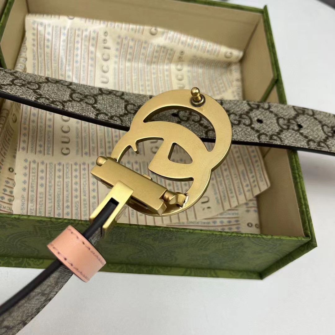 Gucci Unisex GG Marmont Reversible Belt Double G Buckle 3 CM Width Beige Leather