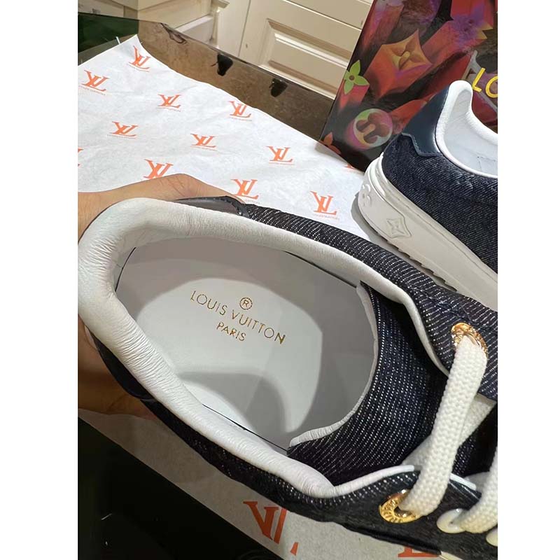 Louis Vuitton LV Unisex Time Out Sneaker Blue Monogram Debossed Denim