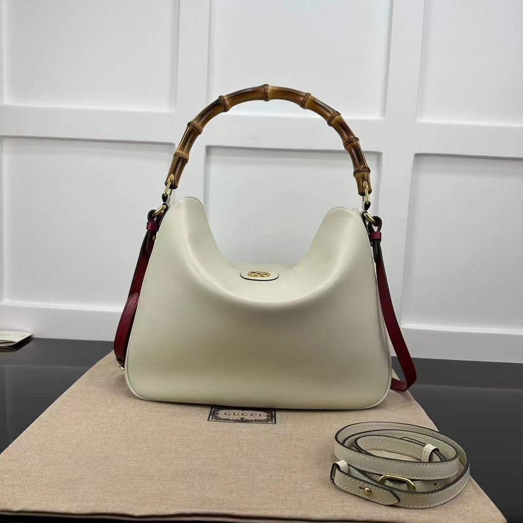 Gucci Women Diana Medium Shoulder Bag White Leather Double G