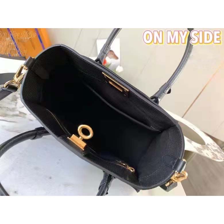 Louis Vuitton LV Women On My Side PM Handbag Black Monogram Coated Canvas Calf