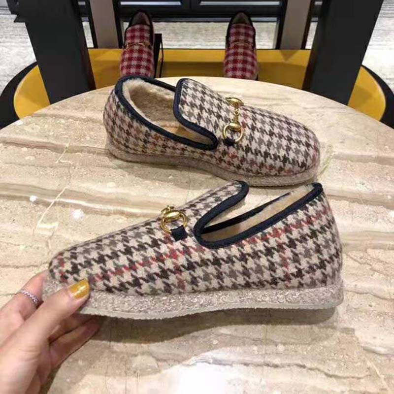 Gucci Unisex GG Check Wool Loafer in Brown Check Wool