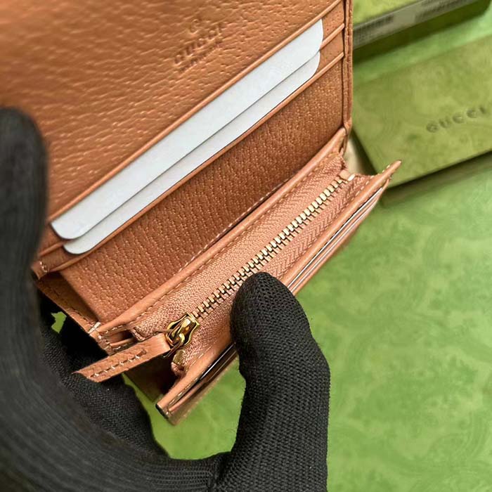 Gucci Unisex Ophidia GG Card Case Wallet Pink Canvas Leather Moiré Lining Double G