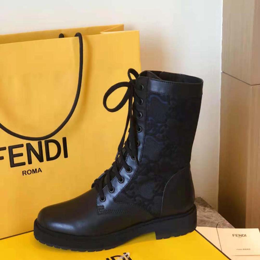 Fendi Women Signature Black Leather Biker Boots