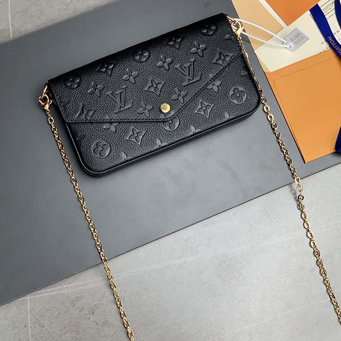Louis Vuitton LV Women Félicie Pochette Black Monogram Empreinte Embossed Supple Grained Cowhide