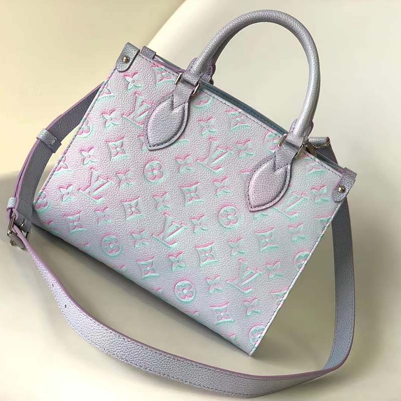 Louis Vuitton LV Women OnTheGo PM Tote Bag Purple Sprayed Embossed Grained Cowhide