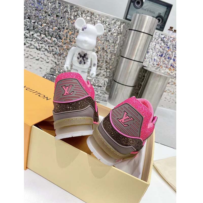 Louis Vuitton LV Unisex Trainer Sneaker Pink Strass Rubber Initials Monogram Flowers