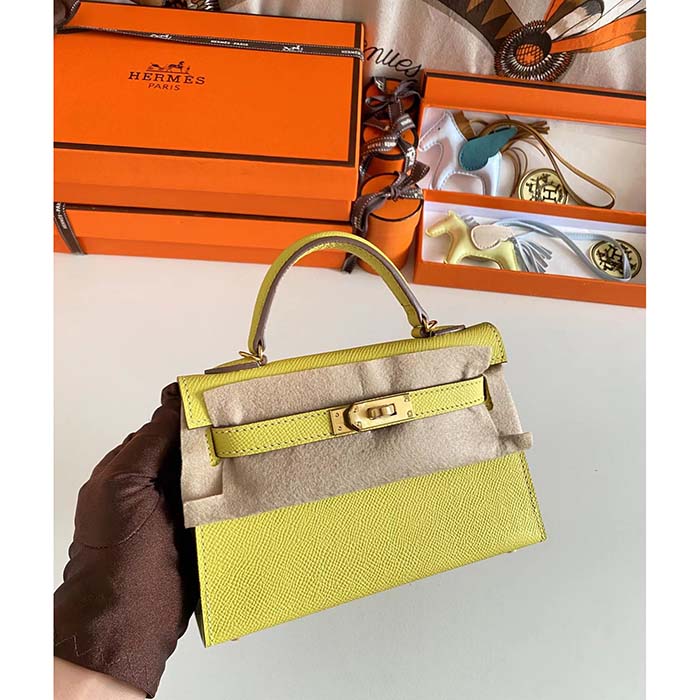 Hermes Women Mini Kelly 20 Bag Epsom Leather Gold Hardware-Yellow