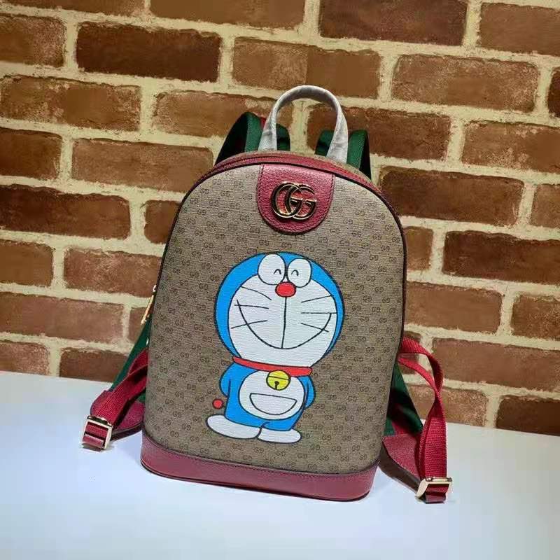 Gucci Unisex Doraemon x Gucci Small Backpack Beige/Ebony Mini GG Supreme Canvas