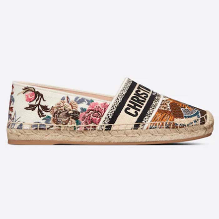 Dior Women Granville Espadrille White Multicolor Jardin D’Hiver Embroidered Cotton