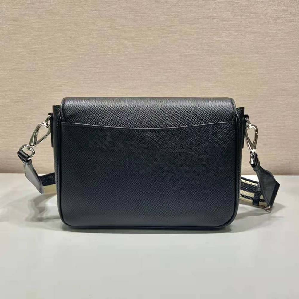 Prada Women Saffiano Leather Shoulder Bag with Sleek-Black