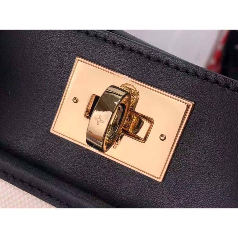 Louis Vuitton Women On My Side MM Tote Bag Black Canvas Smooth Cowhide